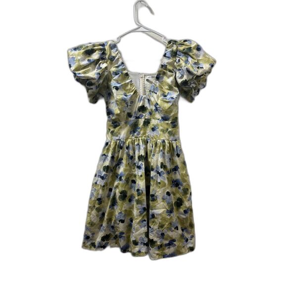 Abercrombie & Fitch Mini Dress Puff Sleeve Floral Cottagecore Small TALL Green - Picture 2 of 5